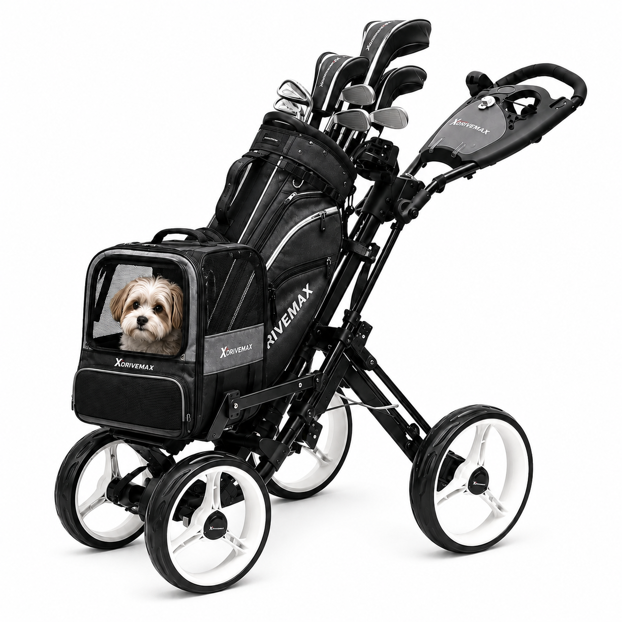 4-Wheel Golf Push Cart with Detachable Pet Carrier
