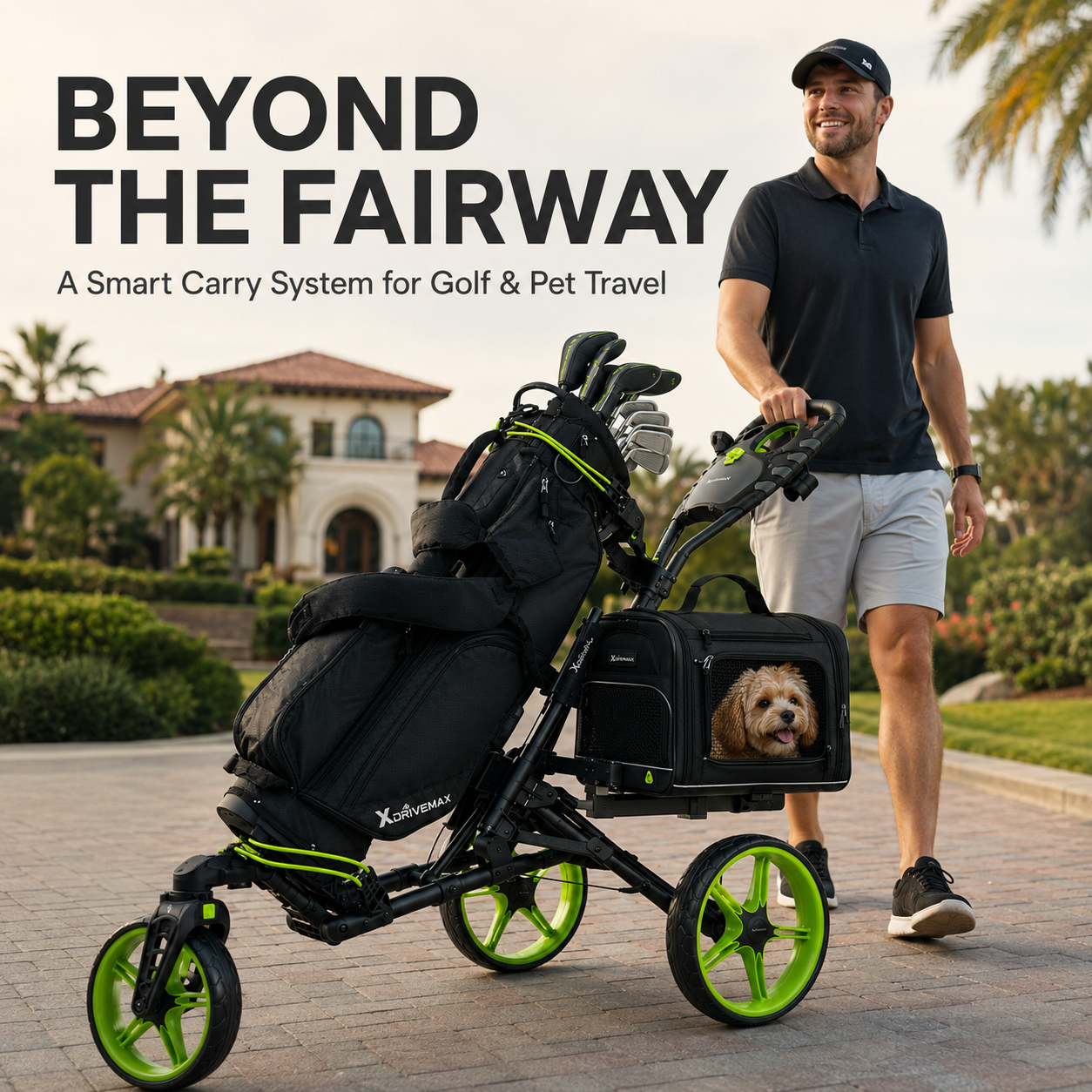 3-Wheel Golf Push Cart with Detachable Pet Carrier