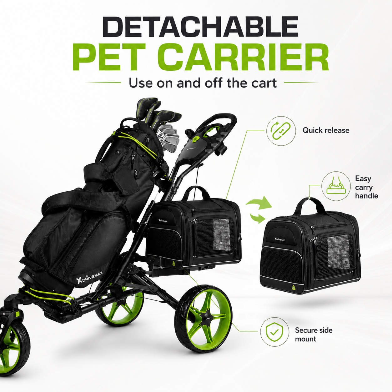 3-Wheel Golf Push Cart with Detachable Pet Carrier