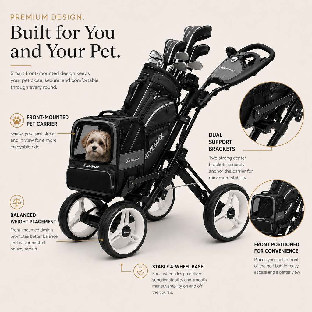 4-Wheel Golf Push Cart with Detachable Pet Carrier
