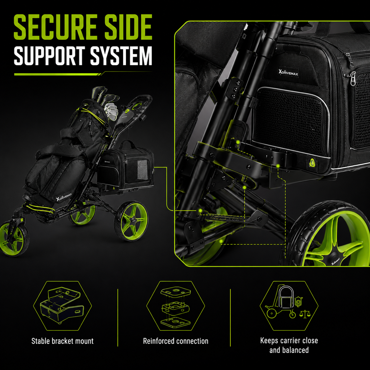 3-Wheel Golf Push Cart with Detachable Pet Carrier