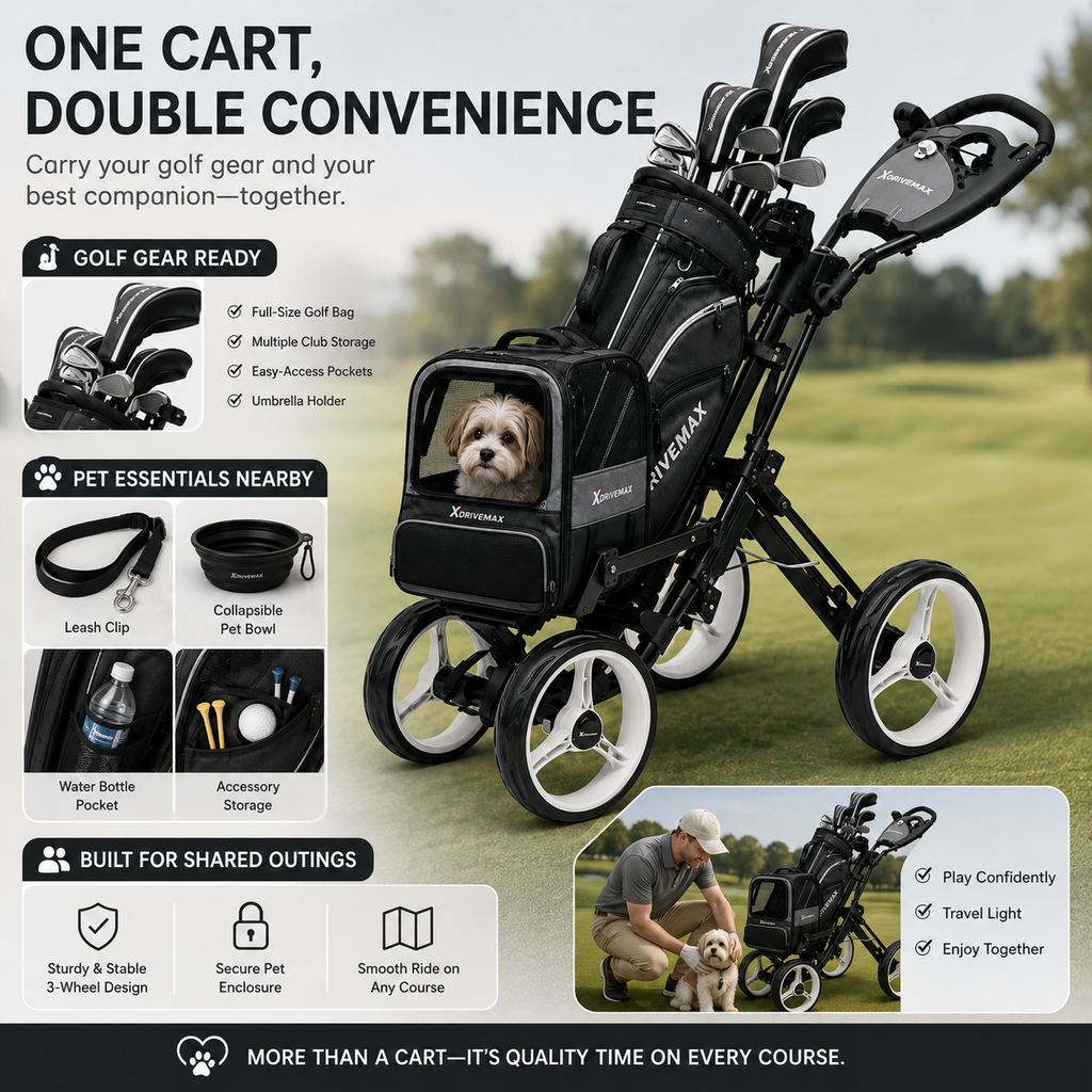 4-Wheel Golf Push Cart with Detachable Pet Carrier