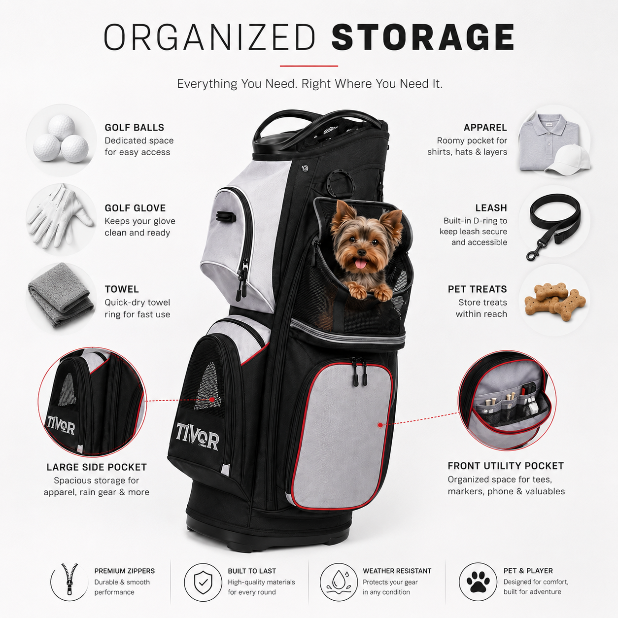 TIVOR Pet-Friendly Golf Bag with Smart Storage