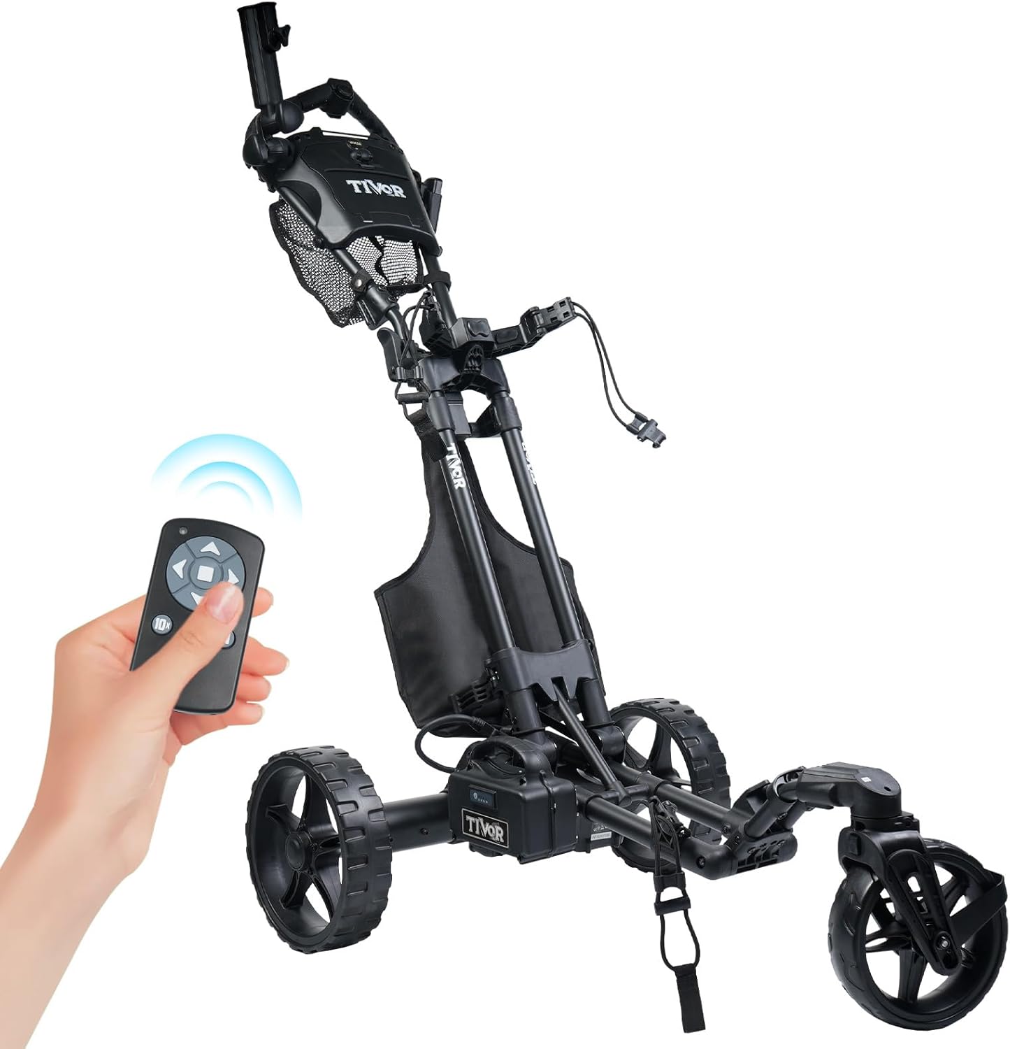 Tivor Electric Golf Push Cart with 24V10Ah Li-Ion Battery, 9 Speed Gears, Extra Large Storage, 2-Stage Folding with E-Brake, Travels Up and Downhill at Even Speeds
