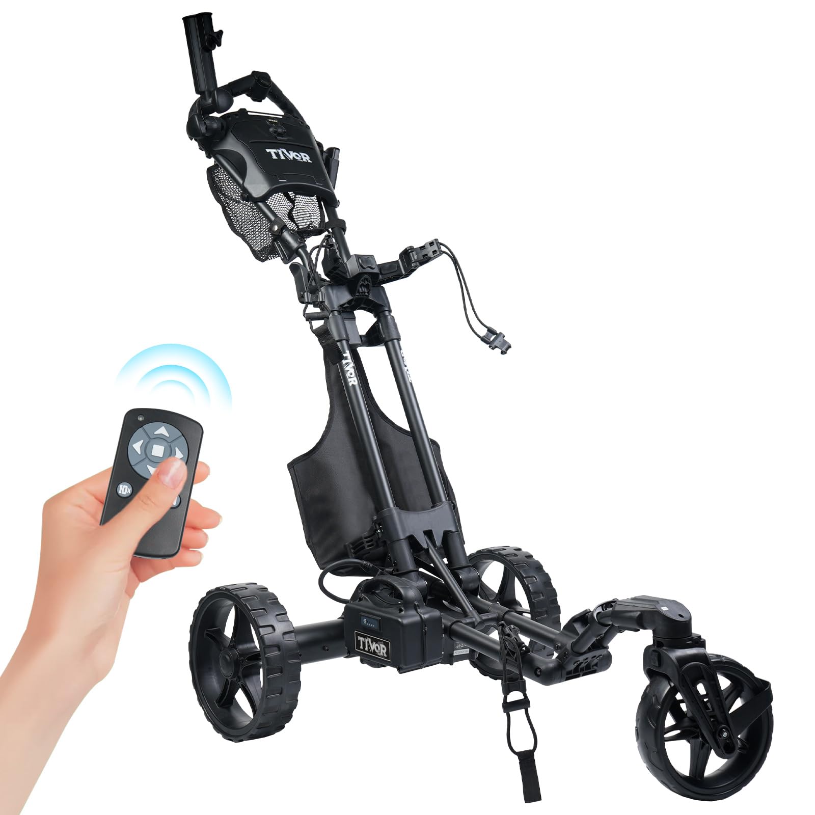 Tivor Electric Golf Push Cart with 24V10Ah Li-Ion Battery, 9 Speed Gears, Extra Large Storage, 2-Stage Folding with E-Brake, Travels Up and Downhill at Even Speeds