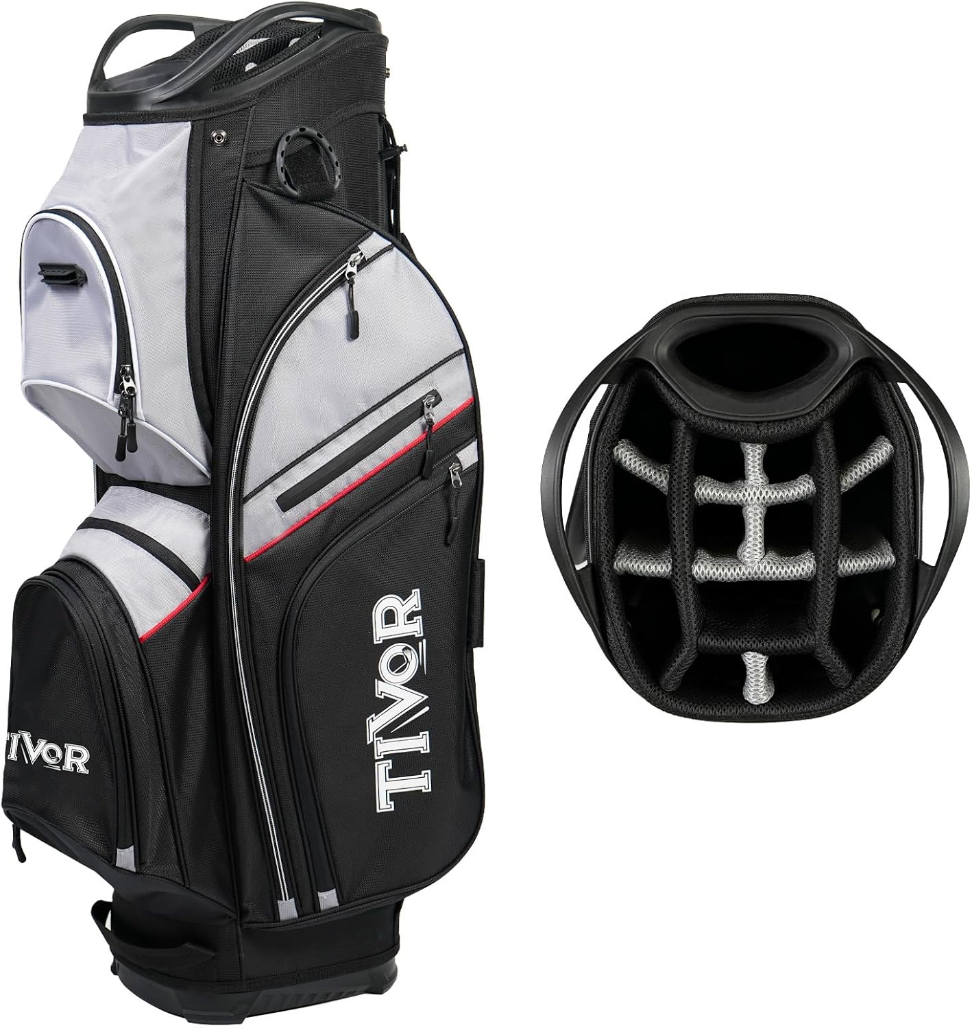 TIVOR 2026 Golf Cart Bag - 14-Way Full-Length Dividers, 9 Pockets, Easy-Access Handle & Ergonomic Straps | Perfect for Cart & Walking, Includes Rain Cover