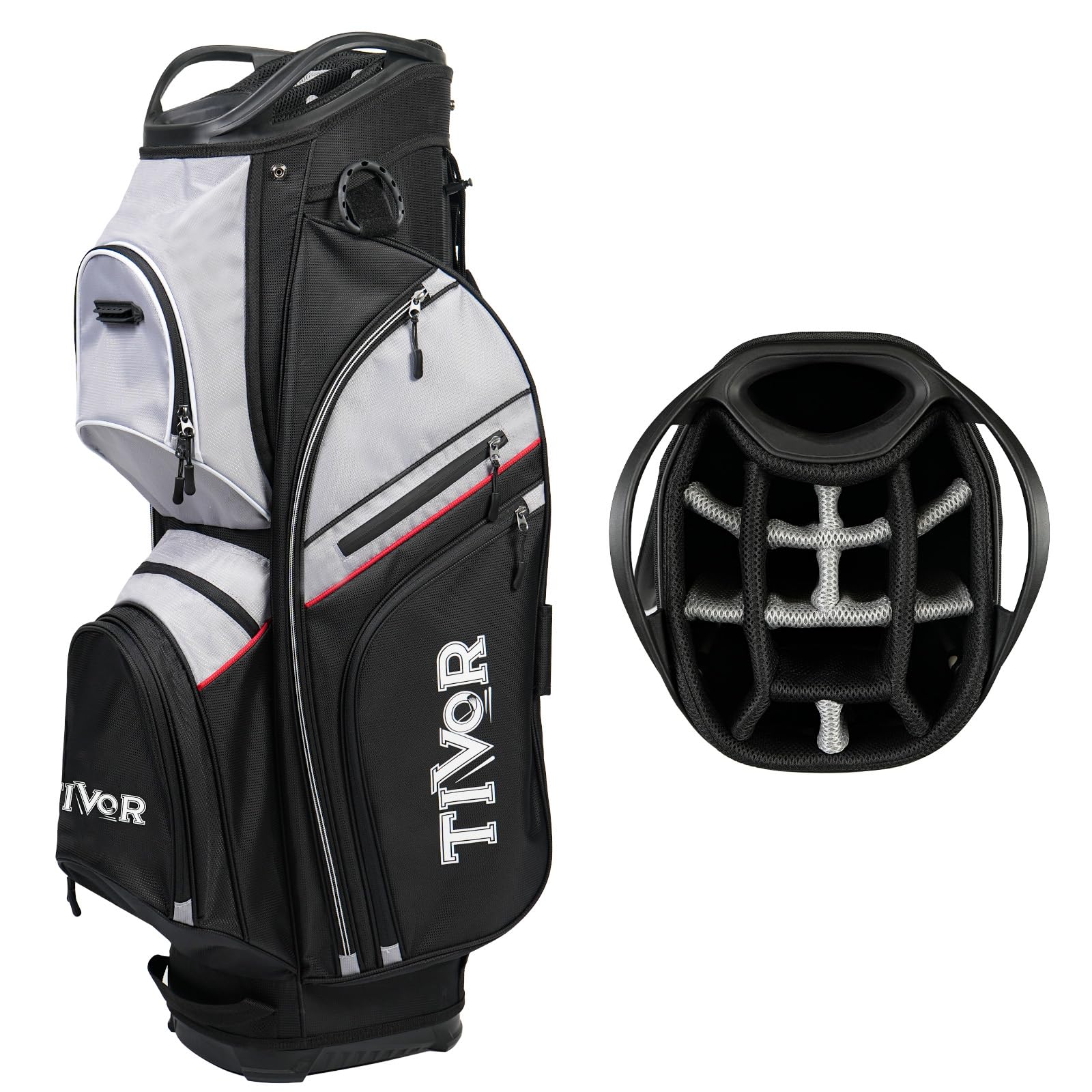 TIVOR 2026 Golf Cart Bag - 14-Way Full-Length Dividers, 9 Pockets, Easy-Access Handle & Ergonomic Straps | Perfect for Cart & Walking, Includes Rain Cover