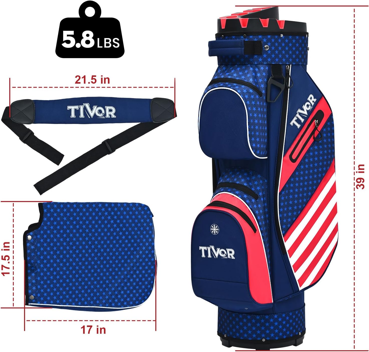 TIVOR 2026 T-Lock Golf Cart Bag-15-Way Full-Length Dividers,9 Pockets, Easy-Access Handle & Ergonomic Straps | Perfect for Cart & Walking, Includes Rain Cover