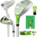 Kids Golf Clubs Set for Ages 3-5, Right Handed Junior Golf Clubs 6 Piece Set with Hybrid, 7 Iron, Putter, Golf Bag, Headcover & Practice Mat, Kids Golf Set for Height 3'4"–3'10", Green