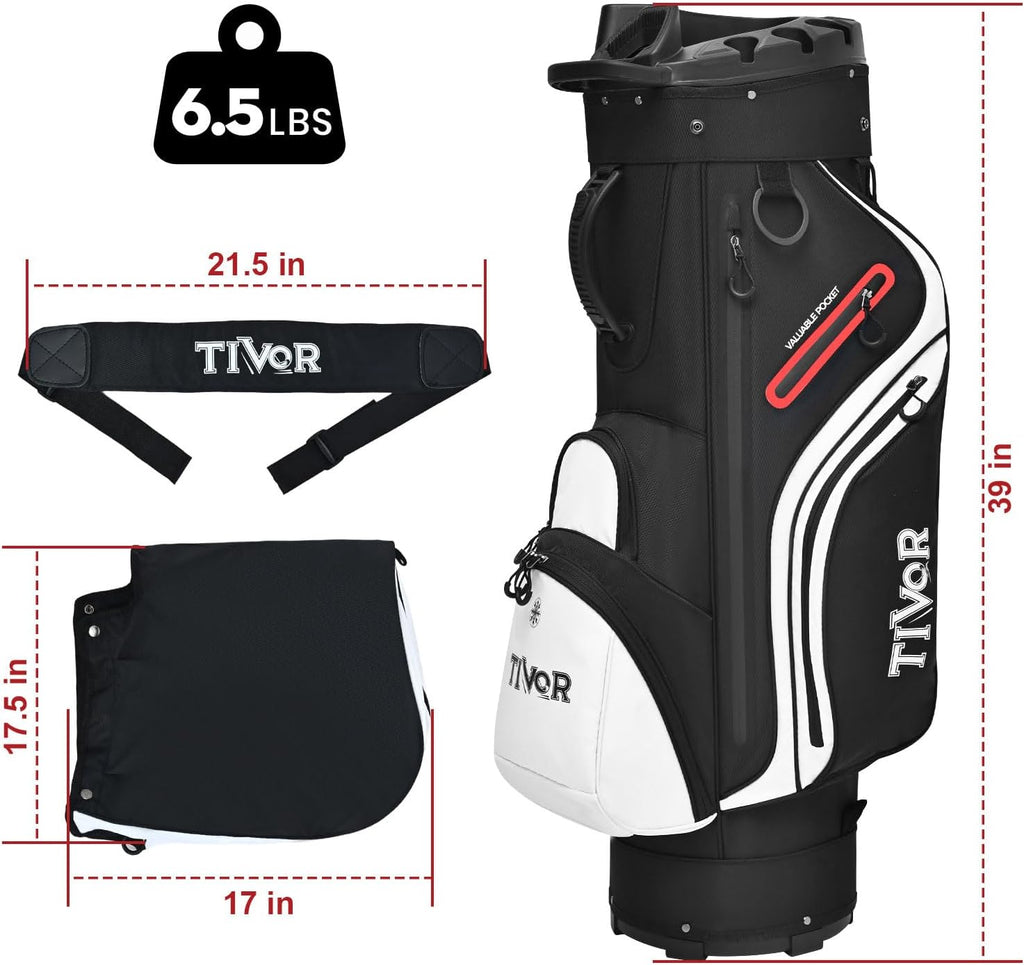 TIVOR 2026 T-Lock Golf Cart Bag-14-Way Full-Length Dividers,9 Pockets, Easy-Access Handle & Ergonomic Straps | Perfect for Cart & Walking, Includes Rain Cover