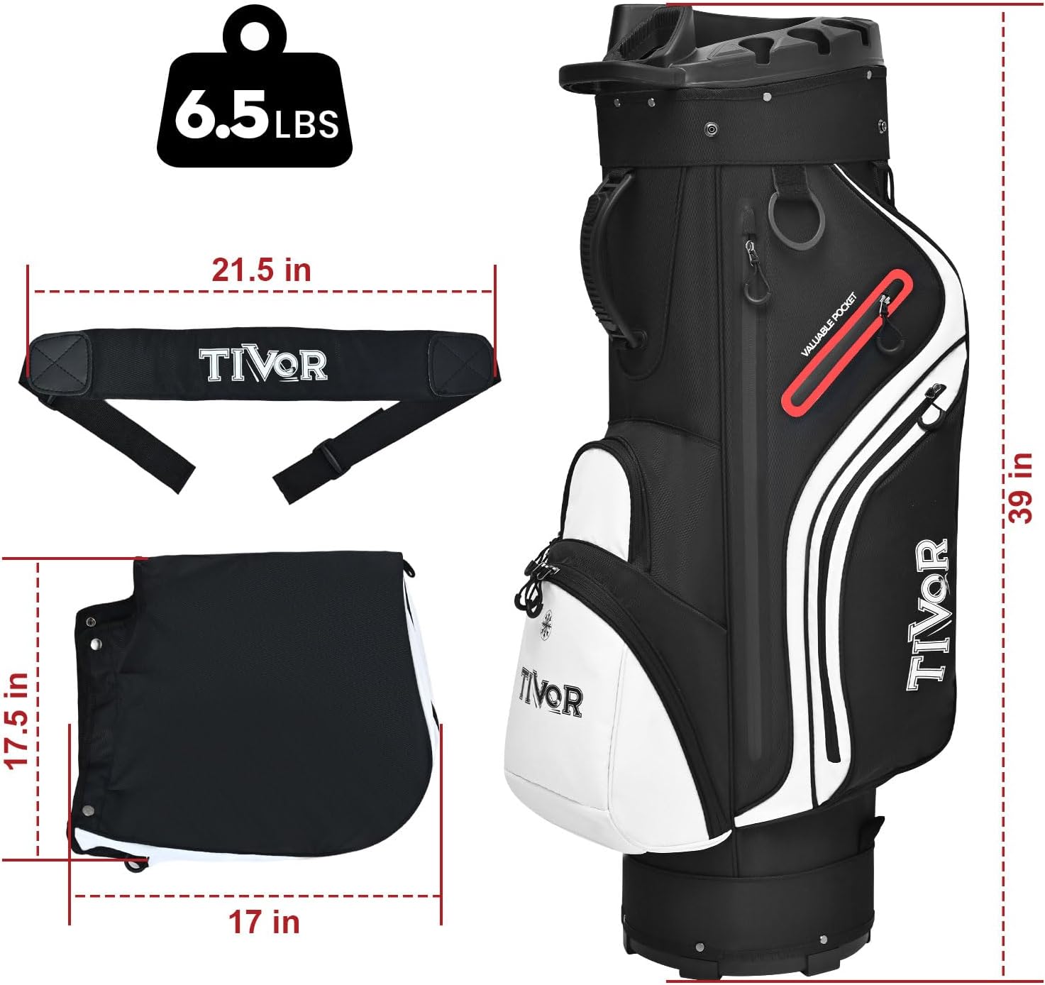 TIVOR 2026 T-Lock Golf Cart Bag-14-Way Full-Length Dividers,9 Pockets, Easy-Access Handle & Ergonomic Straps | Perfect for Cart & Walking, Includes Rain Cover