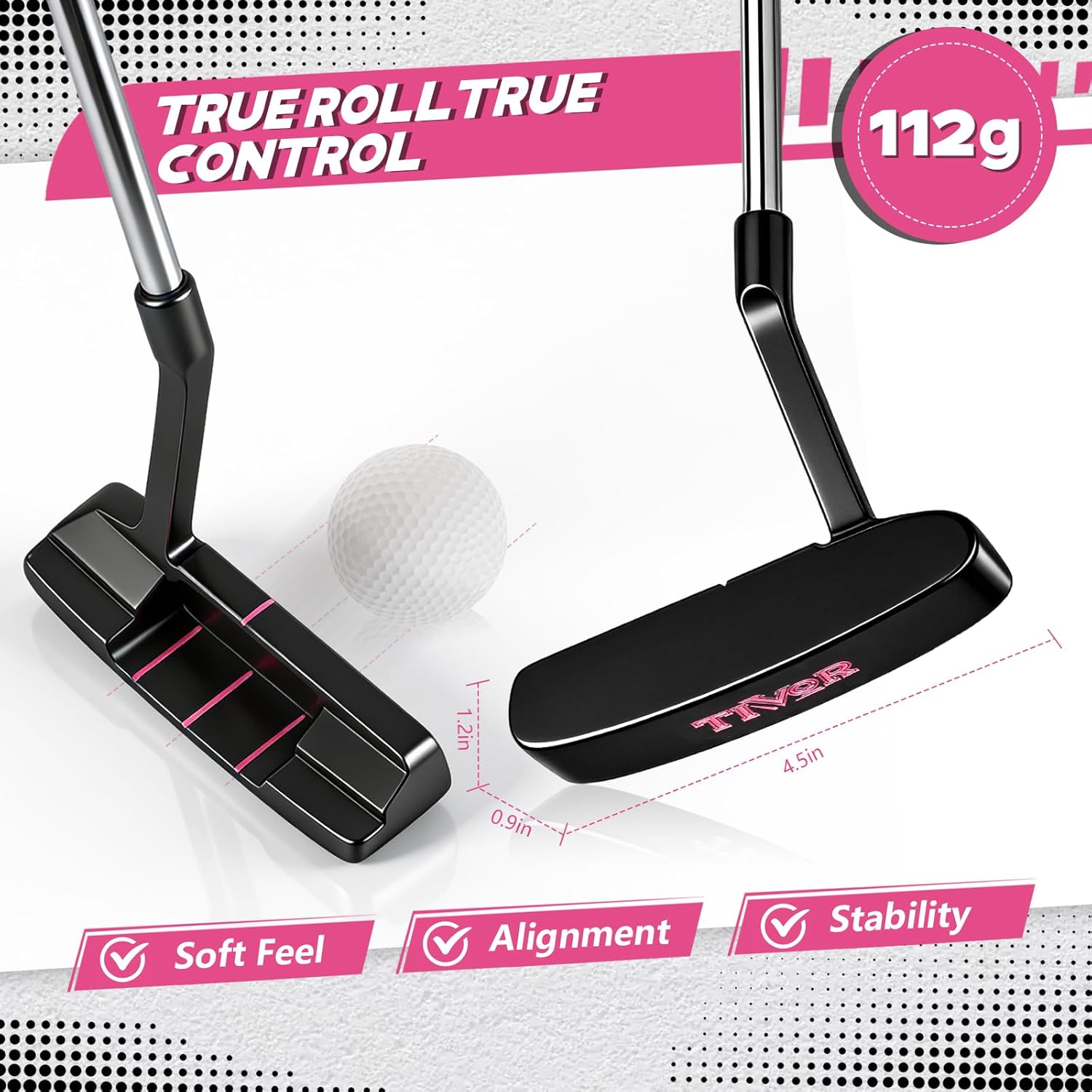 Golf Clubs Set 7-Piece Complete Set with Driver Hybrid 7 Iron 9 Iron Sand Wedge Putter Stand Bag for Women Men Right Left Handed - Beginner Golf Sets Pink Gray