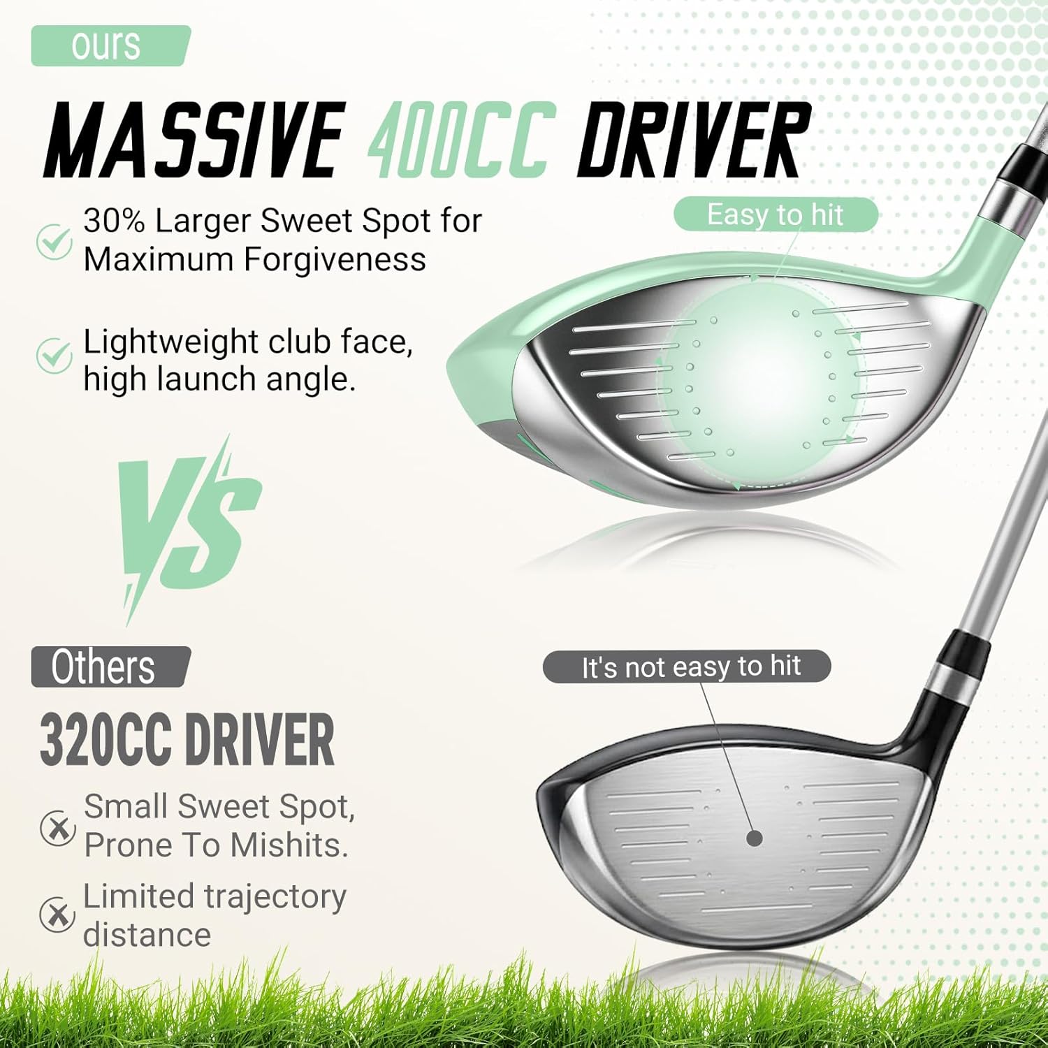 Youth Golf Clubs Set for Ages 12-14, Right Handed Junior Golf Clubs 11 Piece Set with 400cc Driver, 3 Wood, Hybrid,7 Iron, 9 Iron, Wedge, Putter, Stand Bag &amp; 3 Headcovers，Green Black
