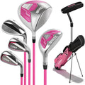 Golf Clubs Set 7-Piece Complete Set with Driver Hybrid 7 Iron 9 Iron Sand Wedge Putter Stand Bag for Women Men Right Left Handed - Beginner Golf Sets Pink Gray