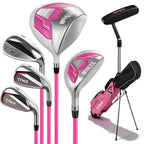 Golf Clubs Set 7-Piece Complete Set with Driver Hybrid 7 Iron 9 Iron Sand Wedge Putter Stand Bag for Women Men Right Left Handed - Beginner Golf Sets Pink Gray