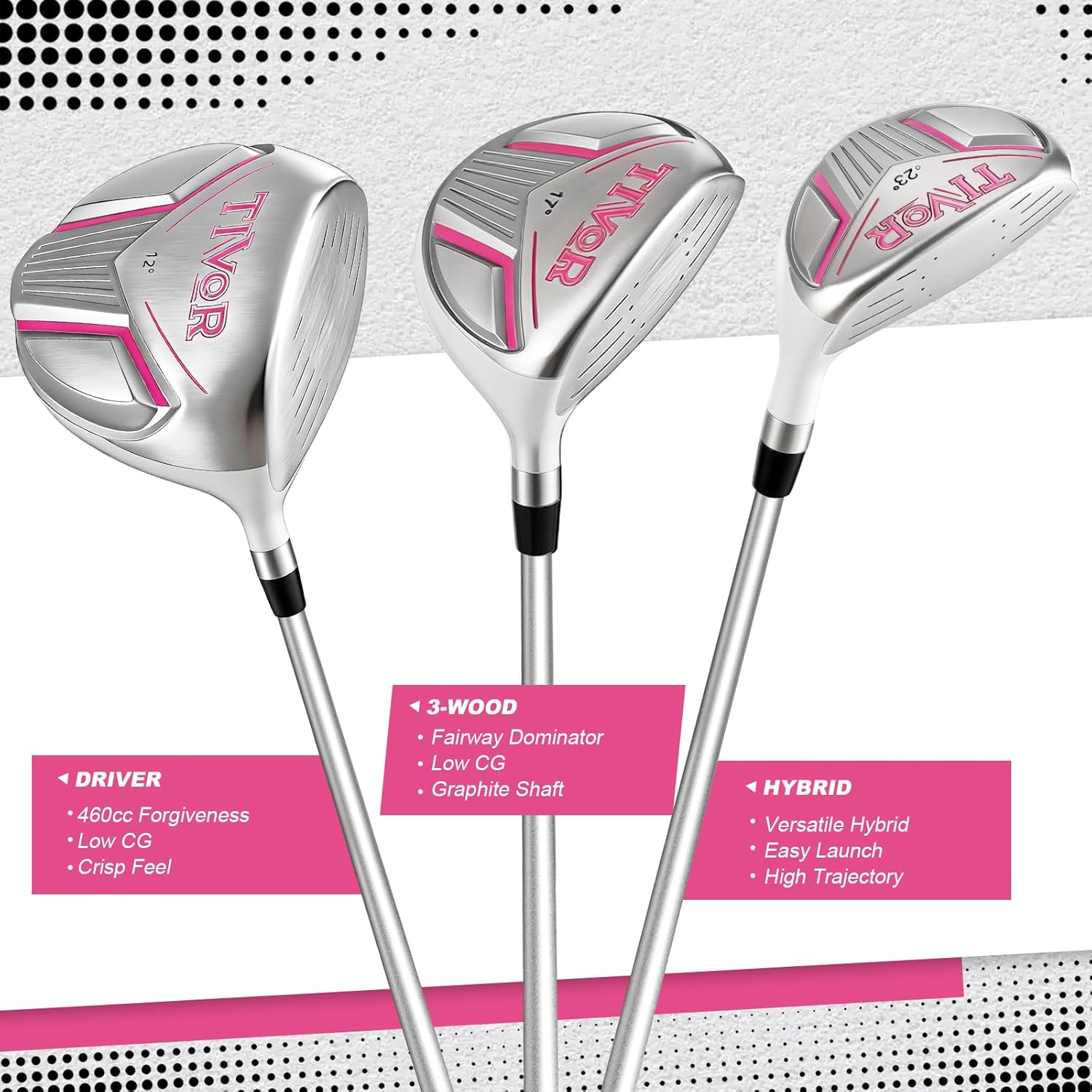 Golf Clubs Set Complete 14-Piece with Driver Fairway Hybrid Irons Putter Stand Bag & 3 Headcovers for Men Women Right Left Handed - Beginner Golf Sets Pink Black