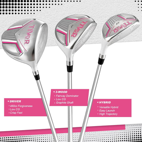 Golf Clubs Set Complete 14-Piece with Driver Fairway Hybrid Irons Putter Stand Bag & 3 Headcovers for Men Women Right Left Handed - Beginner Golf Sets Pink Black