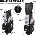 TIVOR 2026 Golf Cart Bag - 14-Way Full-Length Dividers, 9 Pockets, Easy-Access Handle & Ergonomic Straps | Perfect for Cart & Walking, Includes Rain Cover