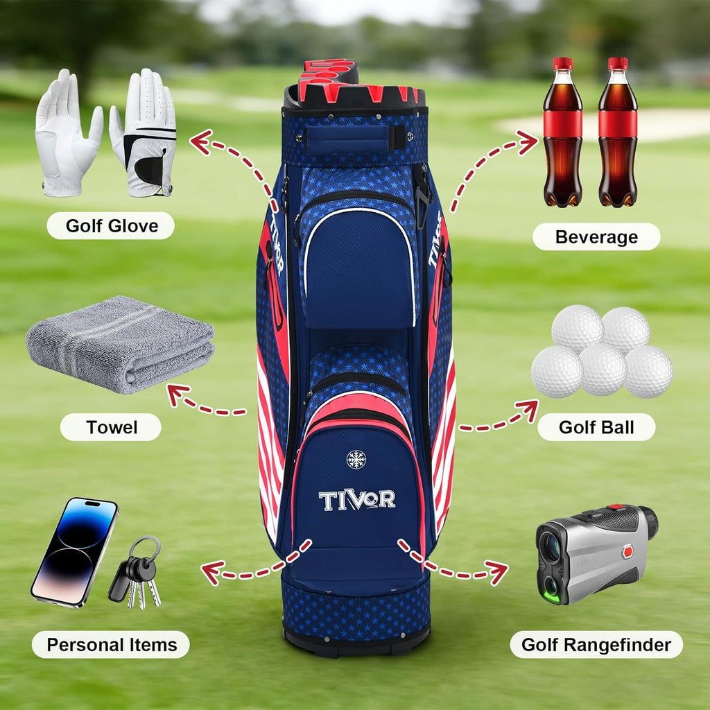 TIVOR 2026 T-Lock Golf Cart Bag-15-Way Full-Length Dividers,9 Pockets, Easy-Access Handle & Ergonomic Straps | Perfect for Cart & Walking, Includes Rain Cover
