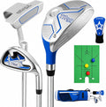Kids Golf Clubs Set for Ages 3-5, Right Handed Junior Golf Clubs 6 Piece Set with Hybrid, 7 Iron, Putter, Golf Bag, Headcover & Practice Mat, Kids Golf Set for Height 3'4"–3'10", Blue