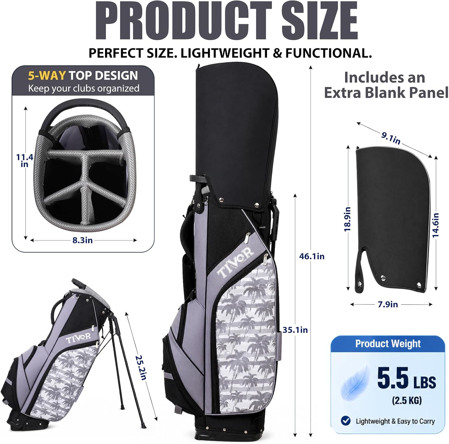Personalized Golf Stand Bag for Men Lightweight 5-Way Full-Length Divider