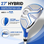 Kids Golf Clubs Set for Ages 3-5, Right Handed Junior Golf Clubs 6 Piece Set with Hybrid, 7 Iron, Putter, Golf Bag, Headcover & Practice Mat, Kids Golf Set for Height 3'4"–3'10", Blue