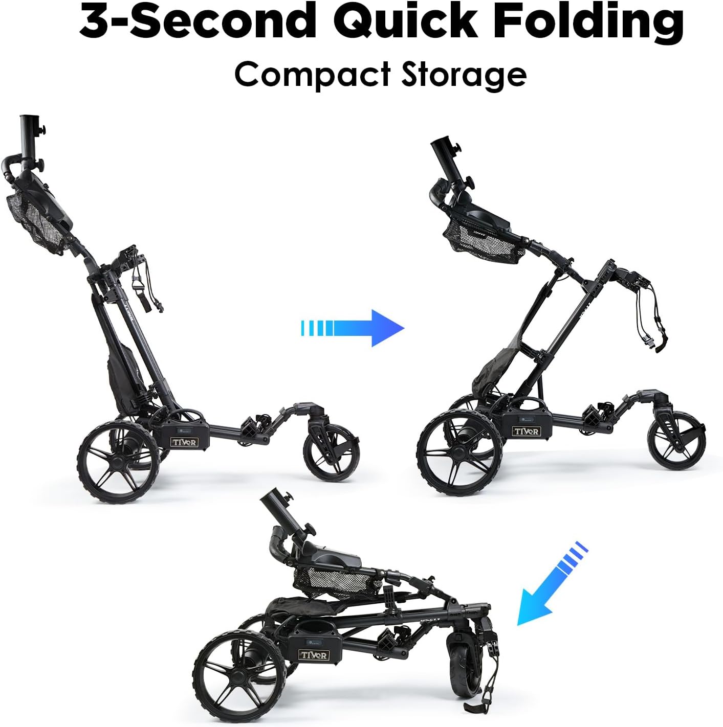 Tivor Electric Golf Push Cart with 24V10Ah Li-Ion Battery, 9 Speed Gears, Extra Large Storage, 2-Stage Folding with E-Brake, Travels Up and Downhill at Even Speeds