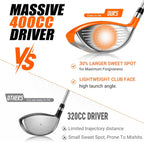 Kids Golf Clubs Set for Ages 6-8, Right Handed Junior Golf Clubs 7 Piece Set with 400cc Driver, 7 Iron, 9 Iron, Putter, Stand Bag, Headcover & Practice Mat, Kids Golf Set for Height 3'10"-4'4", Orange