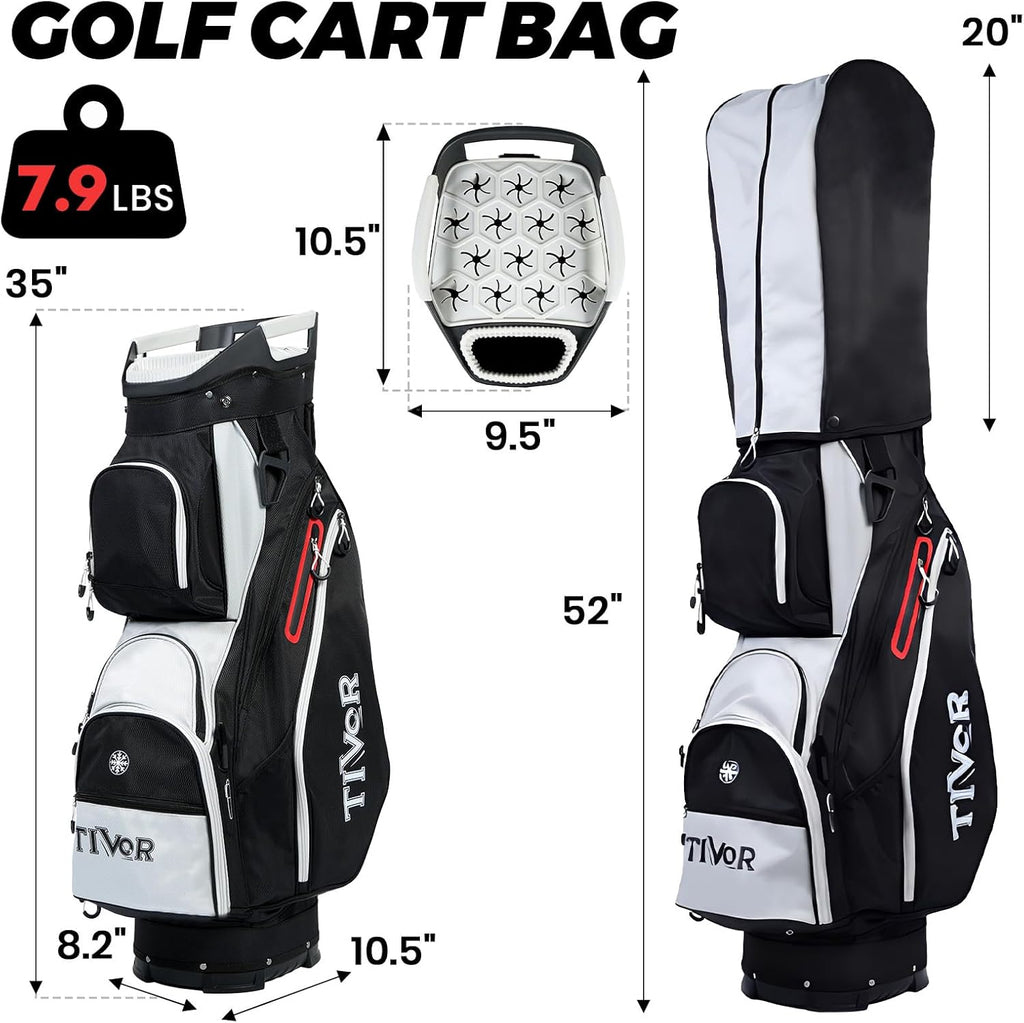 TIVOR Golf Cart Bag 15-Way Dividers, 12 Pockets, Premium Silent Design with Rain Hood - Black & Gray