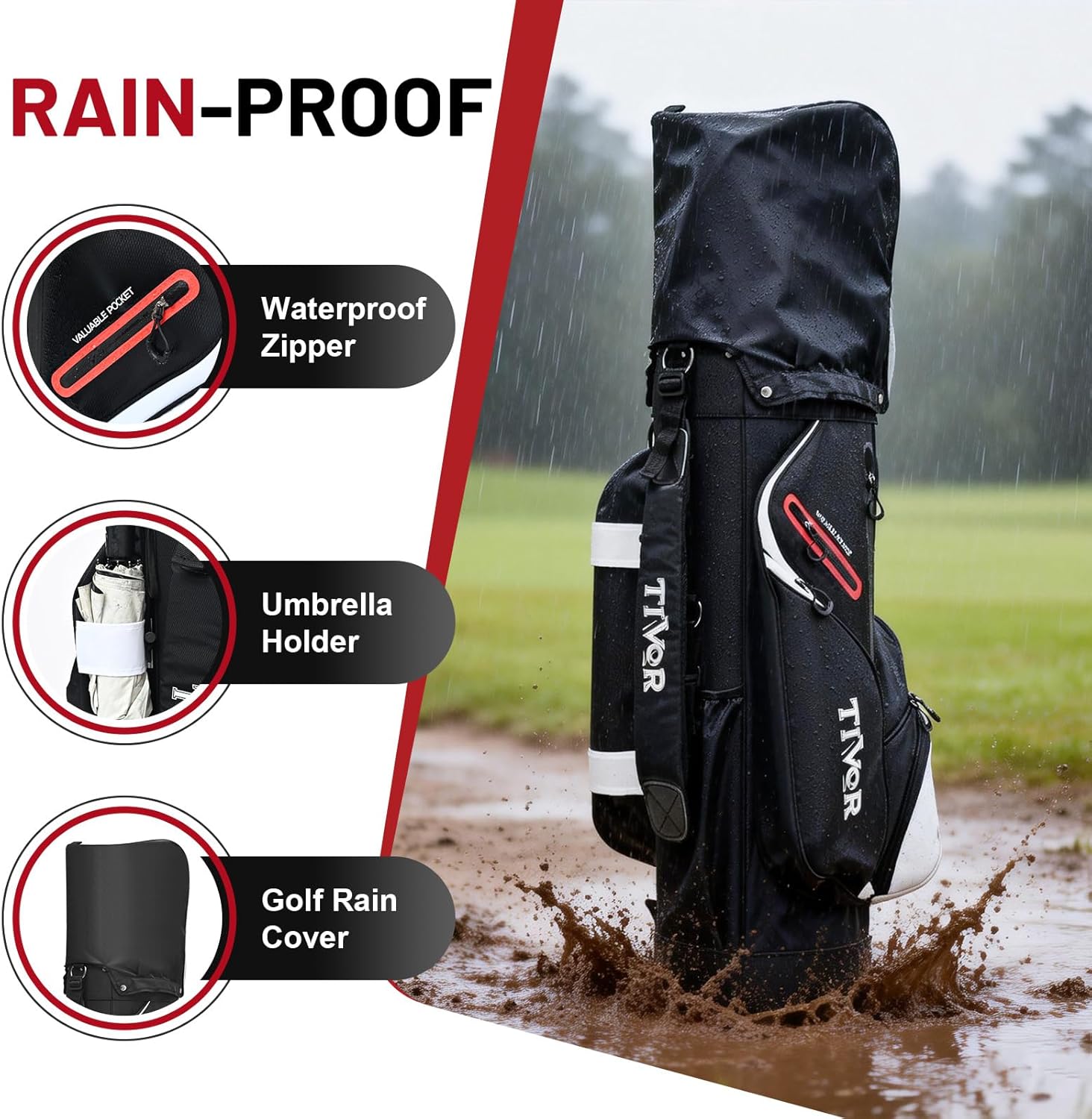 TIVOR 2026 T-Lock Golf Cart Bag-14-Way Full-Length Dividers,9 Pockets, Easy-Access Handle & Ergonomic Straps | Perfect for Cart & Walking, Includes Rain Cover