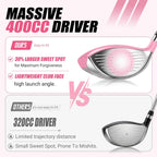 Kids Golf Clubs Set for Ages 9-12, Right Handed Youth Golf Clubs 9 Piece Set with 400cc Driver, Hybrid, 7 Iron, 9 Iron, Putter, Stand Bag &amp; Practice Mat, Junior Golf Clubs for Height 4'4"-4'10",Pink