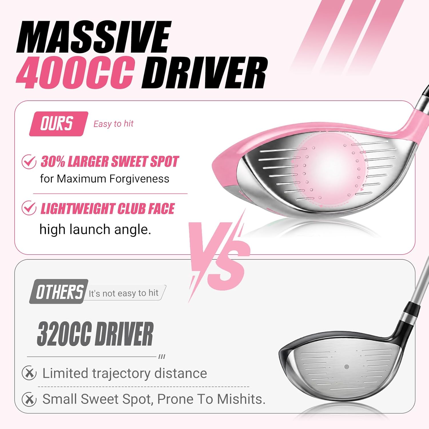 Kids Golf Clubs Set for Ages 9-12, Right Handed Youth Golf Clubs 9 Piece Set with 400cc Driver, Hybrid, 7 Iron, 9 Iron, Putter, Stand Bag &amp; Practice Mat, Junior Golf Clubs for Height 4'4"-4'10",Pink