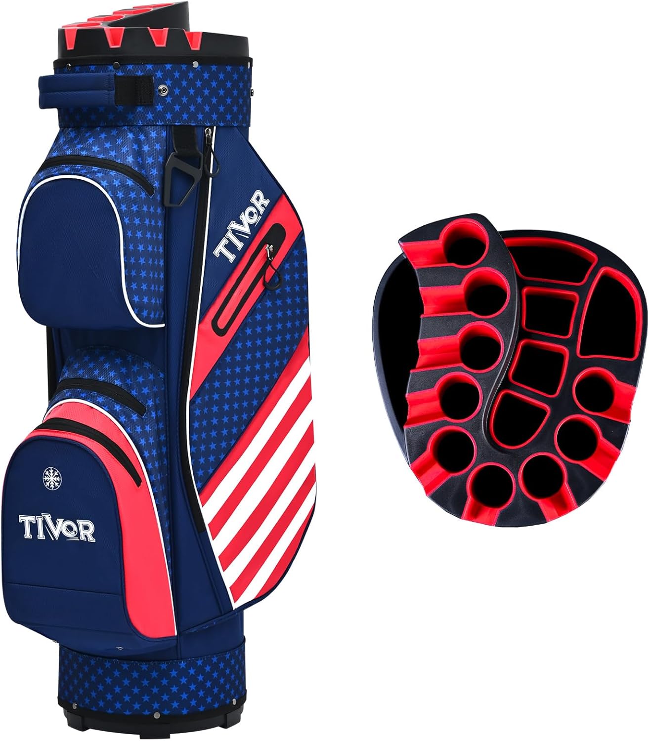 TIVOR 2026 T-Lock Golf Cart Bag-15-Way Full-Length Dividers,9 Pockets, Easy-Access Handle & Ergonomic Straps | Perfect for Cart & Walking, Includes Rain Cover