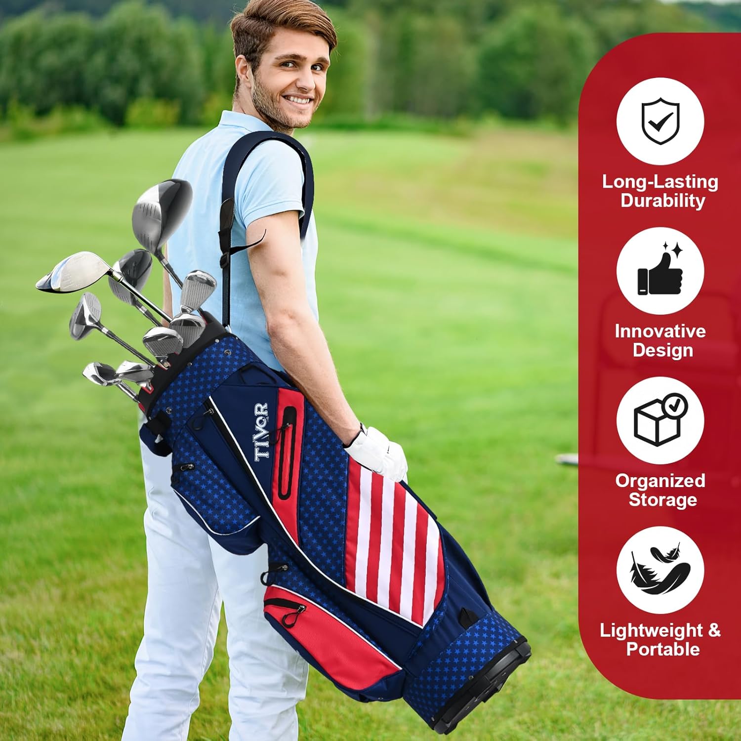 TIVOR 2026 T-Lock Golf Cart Bag-15-Way Full-Length Dividers,9 Pockets, Easy-Access Handle & Ergonomic Straps | Perfect for Cart & Walking, Includes Rain Cover