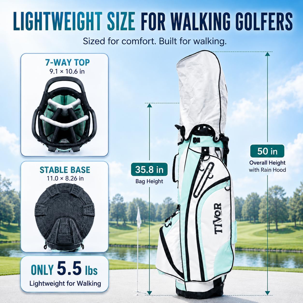 Golf Stand Bag for Men, 7-Way Lightweight Design for Walking Golfers