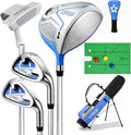 Kids Golf Clubs Set for Ages 6-8, Right Handed Junior Golf Clubs 7 Piece Set with 400cc Driver, 7 Iron, 9 Iron, Putter, Stand Bag, Headcover & Practice Mat, Kids Golf Set for Height 3'10"-4'4", Blue