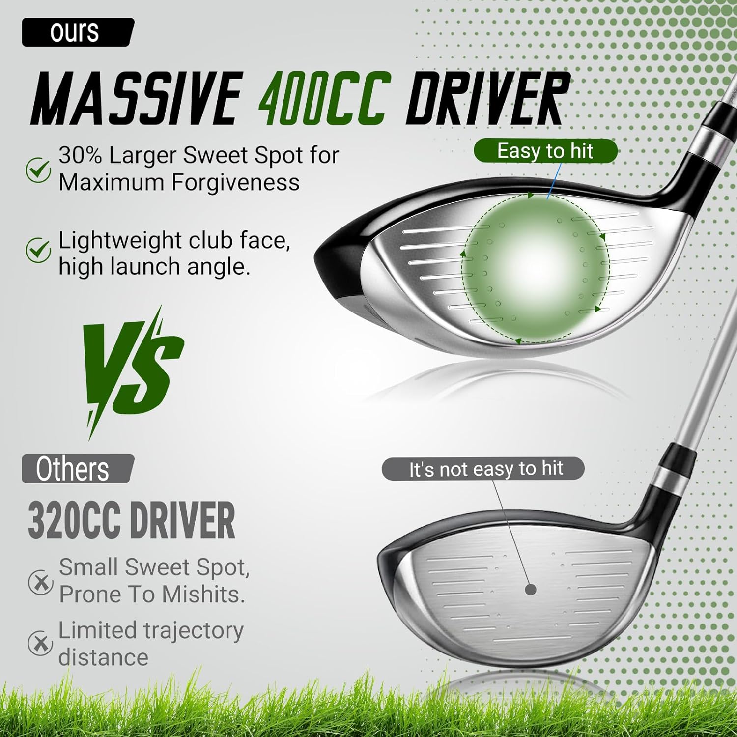Youth Golf Clubs Set for Ages 12-14, Right Handed Junior Golf Clubs 11 Piece Set with 400cc Driver, 3 Wood, Hybrid,7 Iron, 9 Iron, Wedge, Putter, Stand Bag &amp; 3 Headcovers，Green Black