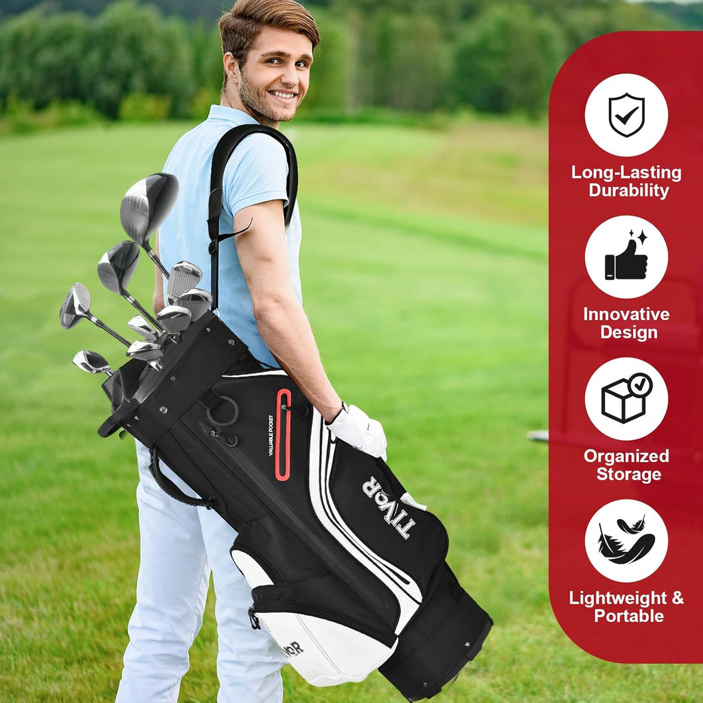 TIVOR 2026 T-Lock Golf Cart Bag-14-Way Full-Length Dividers,9 Pockets, Easy-Access Handle & Ergonomic Straps | Perfect for Cart & Walking, Includes Rain Cover