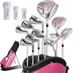Golf Clubs Set Complete 14-Piece with Driver Fairway Hybrid Irons Putter Stand Bag & 3 Headcovers for Men Women Right Left Handed - Beginner Golf Sets Pink Black