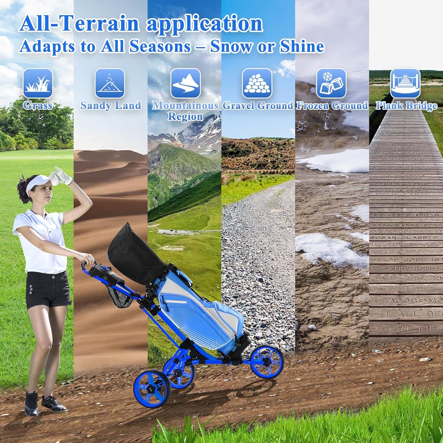 Tivor Lightweight Golf Push cart 3 Wheel,Foldable Golf Trolley for Adults and Junior with Ergonomic Adjustable Handle, Scorecard Holder, Umbrella Mount, Foot Brake, All-Terrain Wheels