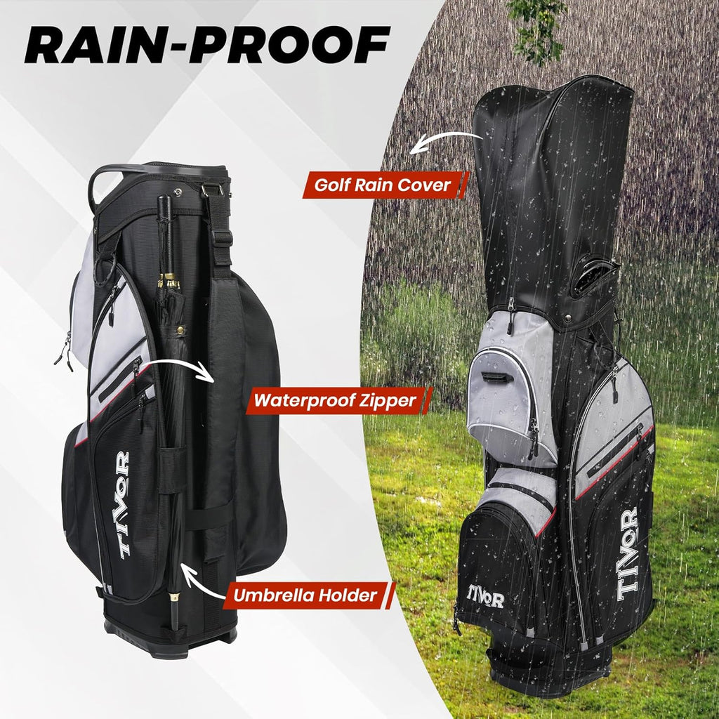 TIVOR 2026 Golf Cart Bag - 14-Way Full-Length Dividers, 9 Pockets, Easy-Access Handle & Ergonomic Straps | Perfect for Cart & Walking, Includes Rain Cover