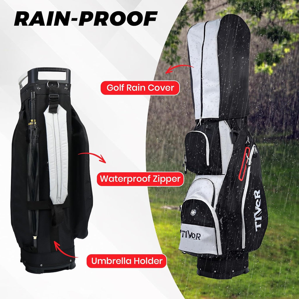 TIVOR Golf Cart Bag 15-Way Dividers, 12 Pockets, Premium Silent Design with Rain Hood - Black & Gray