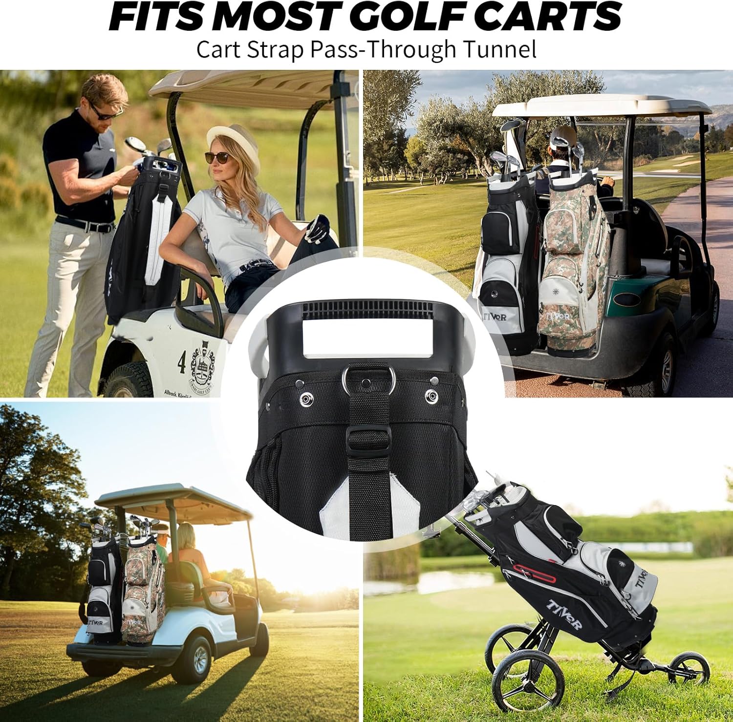 TIVOR Golf Cart Bag 15-Way Dividers, 12 Pockets, Premium Silent Design with Rain Hood - Black & Gray