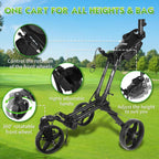 Tivor Golf Push Cart with 360° Front Wheels & Handbrake, 3 Wheel Pull Cart Offers One-Click Folding and All-Terrain Mobility