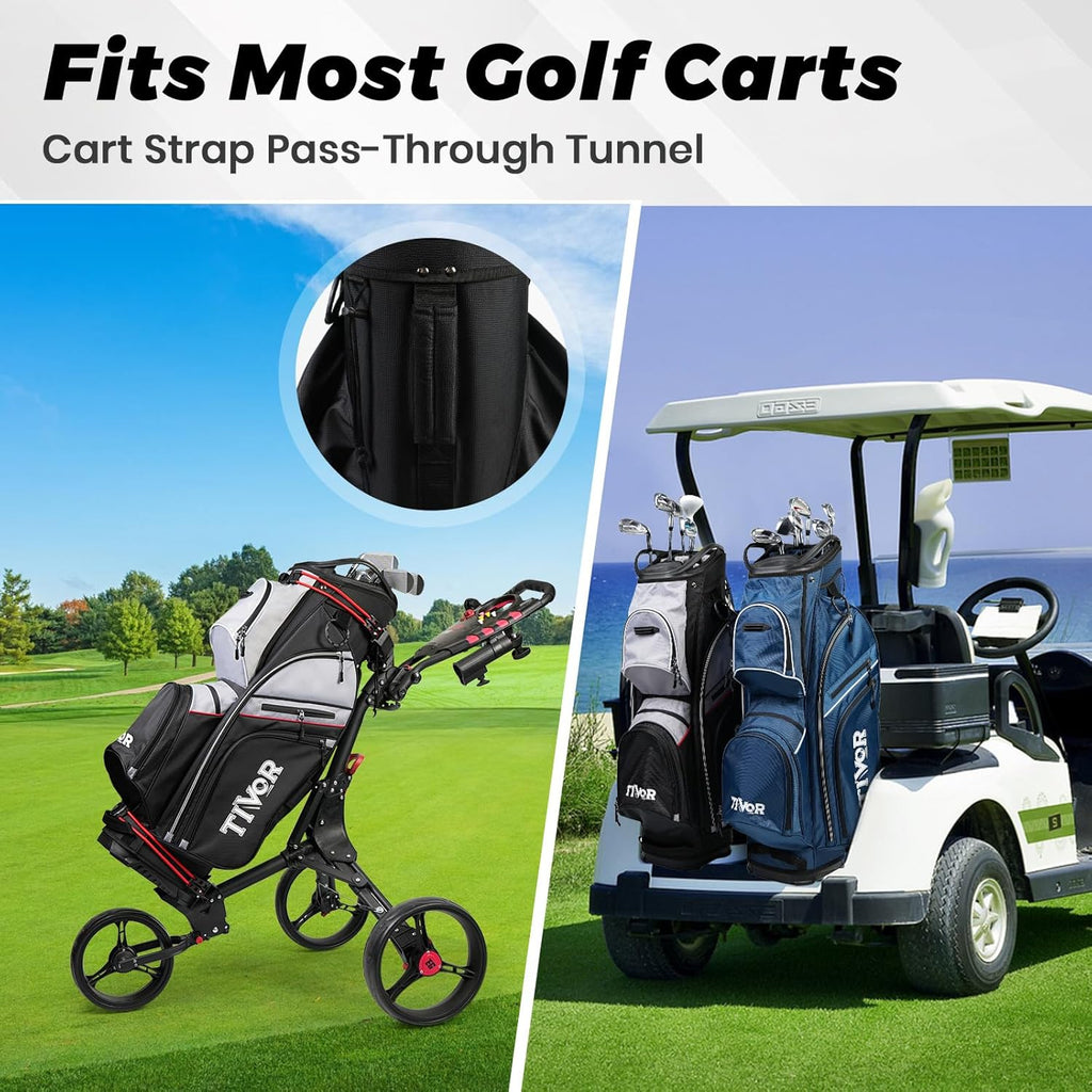 TIVOR 2026 Golf Cart Bag - 14-Way Full-Length Dividers, 9 Pockets, Easy-Access Handle & Ergonomic Straps | Perfect for Cart & Walking, Includes Rain Cover
