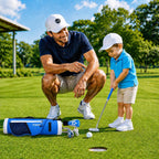 Kids Golf Clubs Set for Ages 3-5, Right Handed Junior Golf Clubs 6 Piece Set with Hybrid, 7 Iron, Putter, Golf Bag, Headcover & Practice Mat, Kids Golf Set for Height 3'4"–3'10", Blue