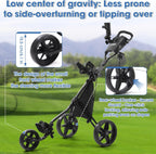 Tivor 3 Wheel Golf Push Cart, Lightweight Push Cart Golf One-Click Folding, Adjustable Height Pushcart for Golf Bags, Compact Design for Ladies, Junior Golfers