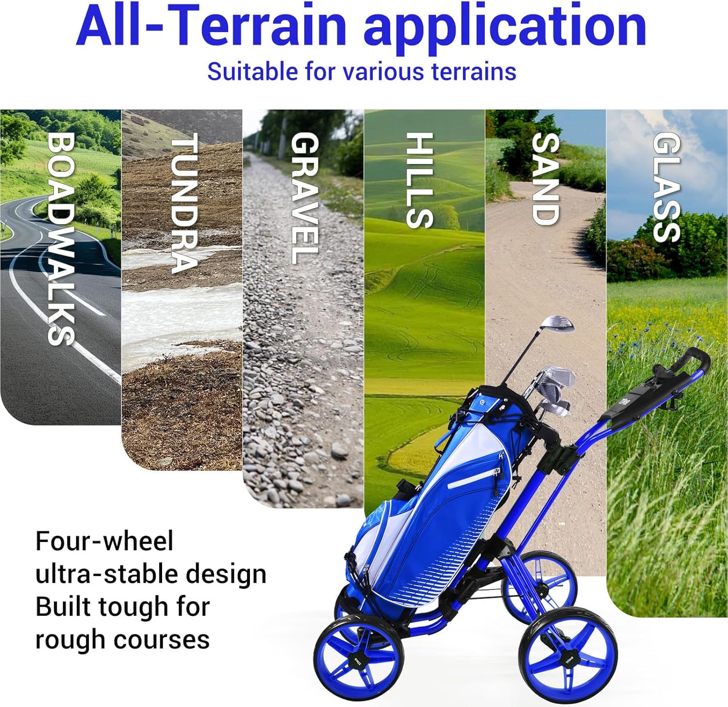 Tivor Lightweight Golf Push cart 4 Wheel Foldable Golf Trolley for Adults and Junior with Ergonomic Adjustable Handle, Scorecard Holder, Umbrella Mount, Foot Brake, All-Terrain Wheels
