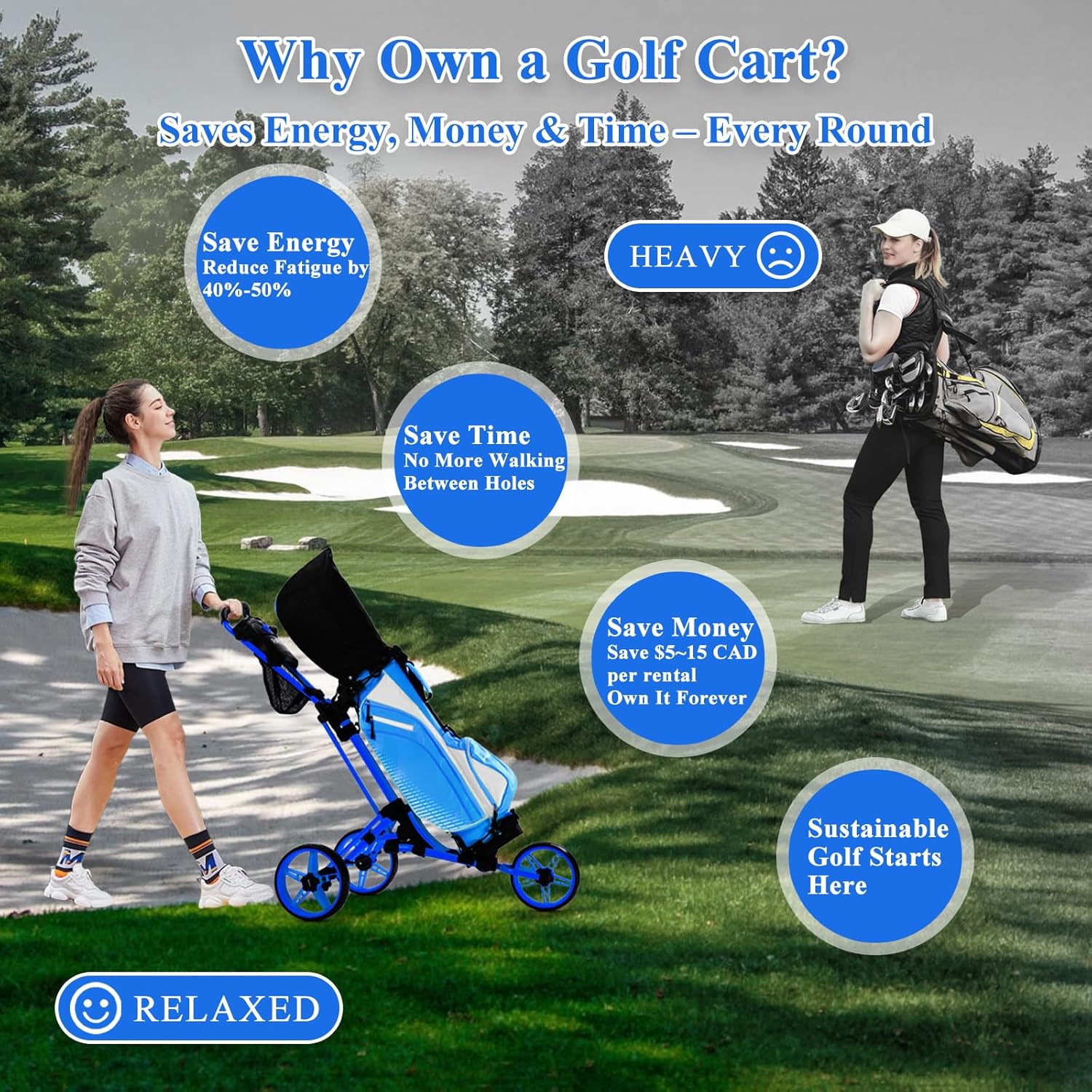 Tivor Lightweight Golf Push cart 3 Wheel,Foldable Golf Trolley for Adults and Junior with Ergonomic Adjustable Handle, Scorecard Holder, Umbrella Mount, Foot Brake, All-Terrain Wheels