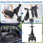 Tivor 3 Wheel Golf Push Cart, Lightweight Push Cart Golf One-Click Folding, Adjustable Height Pushcart for Golf Bags, Compact Design for Ladies, Junior Golfers